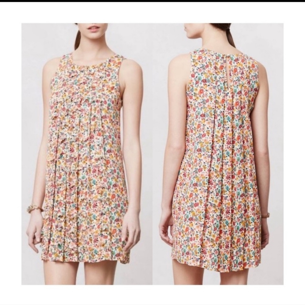 Anthropologie Sachin babi floral confetti swing dress 3D flutter flowers pleated
